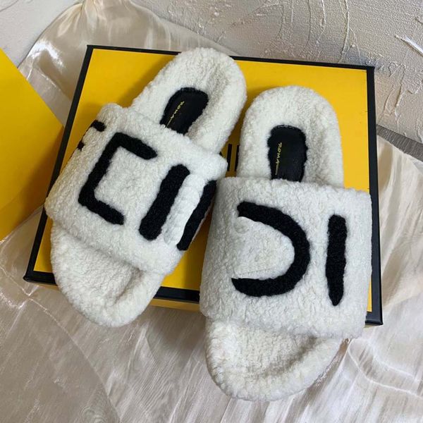 

luxury slide designer fashion women wool sandals warm comfort slippers woman slipper shoes autumn winter slides scuffs sandal size 333, Black