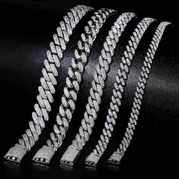 

iced out cuban bracelet moissanite stones 10mm cuban link chain hip hop white 925 silver jewelry necklace hiphop fashionable