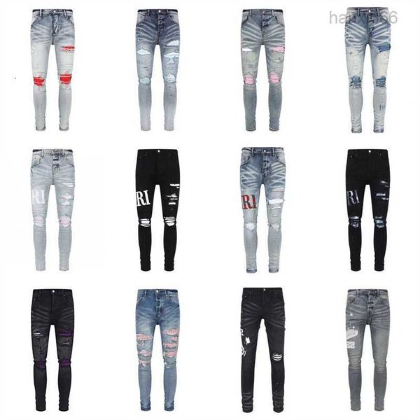 

luxurys designers distressed france fashion pierre straight men's biker hole stretch casual jean men skinny elasticit, Blue