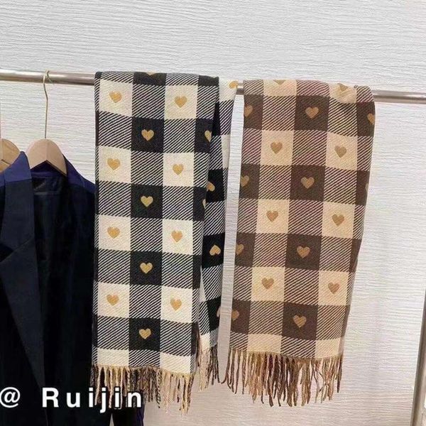 

autumn and winter scarf ins korean version of the heart plaid for women double sided imitation cashmere thick, Blue;gray