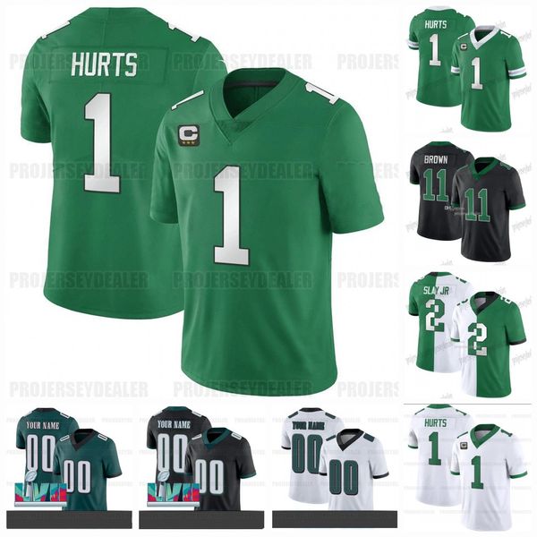 

jalen hurts 2023 kelly green eagles jersey football jerseys jason kelce a.j. brown miles sanders devonta smith haason reddick swift, Black