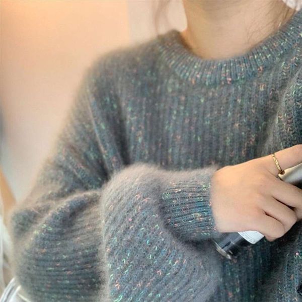 

autumn winter sweater style loose raccoon velvet golden round collar glittering japanese pullover thick womens, White;black