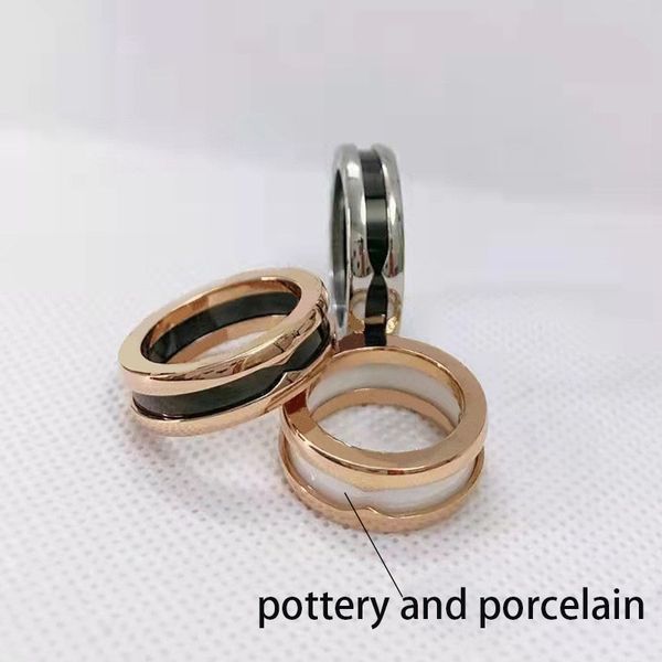 

band ring white black pottery silver gold groove design rings for women jewelry anniversary gift stainless steel