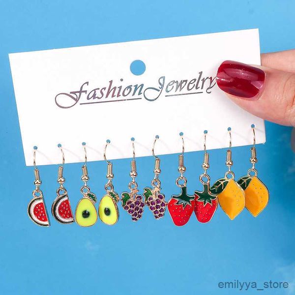 

charm lovely enamel earrings sets for women kawaii watermelon avocado lemon grape dangle earrings birthday party jewelry gifts r230829, Golden