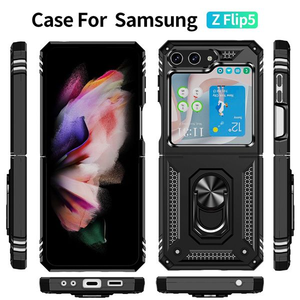 

cell phone cases anti-fall shockproof protection case sergeant ring holder car mount back cover for samsung z flip3 flip4 fold 3 4 series 5g