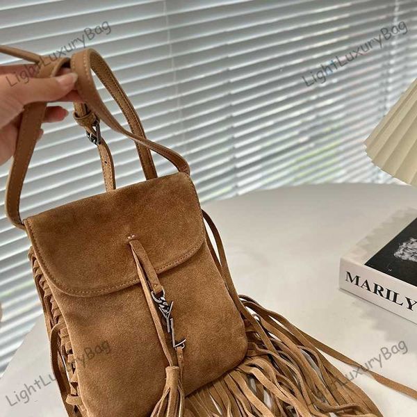 

designer shoulder bag women's bag fashion bag luxury bag handbag messenger bag phone wallet tassel phone bag brown autumn-winter style