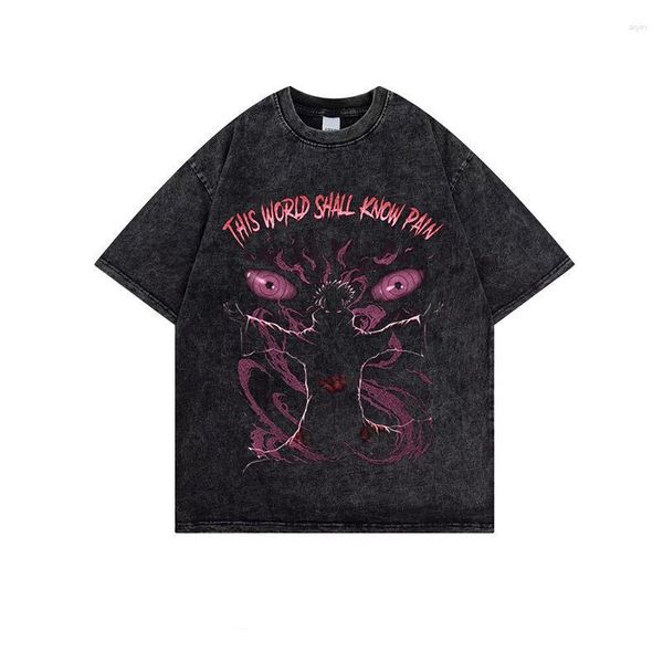 

men's t shirts anime washed cotton t-shirts women men summer tee this world shall know pain graphic teen oversized streetwear tshirts z, White;black