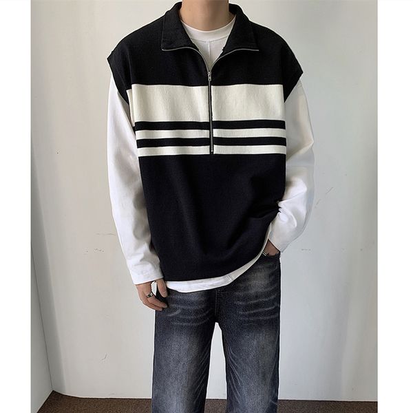

men s sweaters zipper sweater vest men warm fashion casual knit pullover oversized korean loose sleeveless mens jumper clothes 230829, White;black