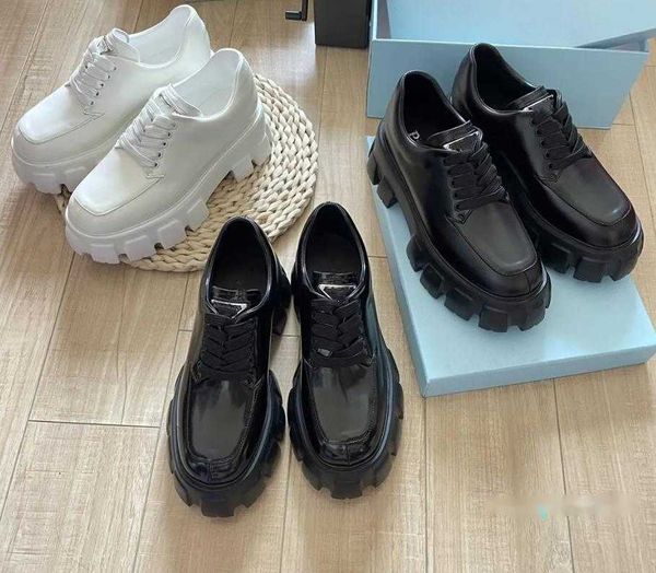

women monolith brushed leather shoes designer sneakers black whiter patent leather enameled metal triangle brand platform leather lining rub