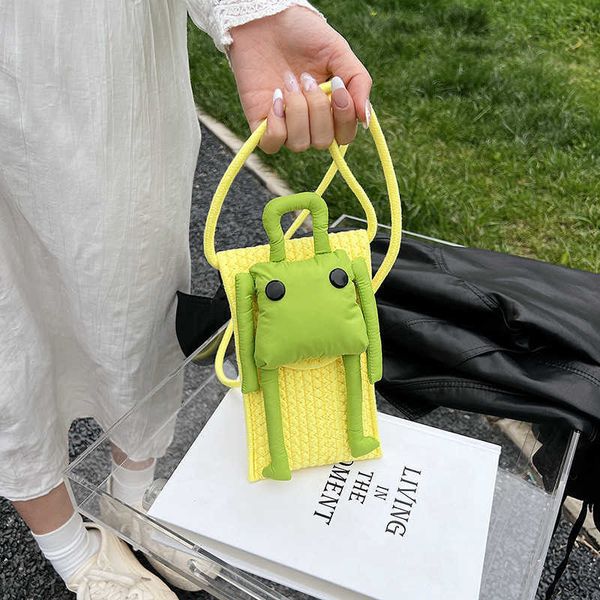 

cute cartoon shoulder cell phone bag ladies crossbody woven bag 0909