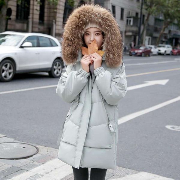 

off season special thick loose white duck down jacket womens mid length korean winter fox fur collar coat, Black