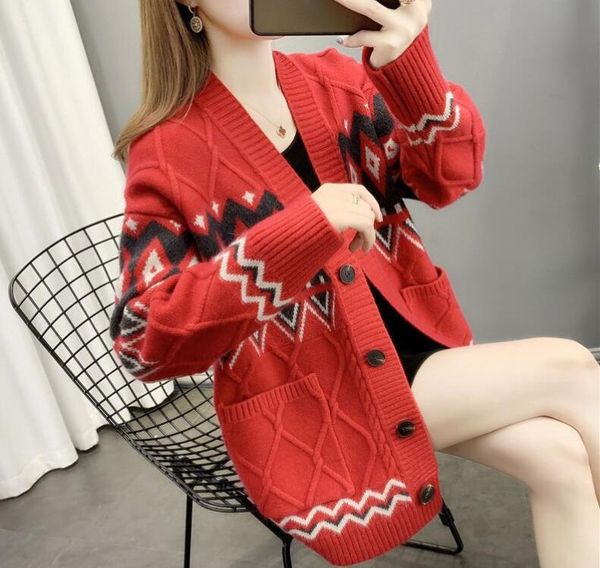 

women's sweaters casual fashion long woolen knitting shirt designer sweater v-neck long sleeve jacket, White;black