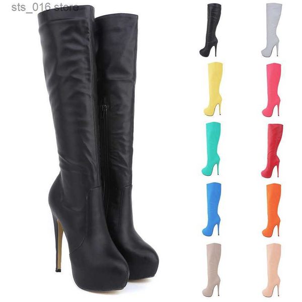 

boots big size 35-42 leather fashion ladies long boots round toe black over knee thigh high boots women platform high heels shoes t230829