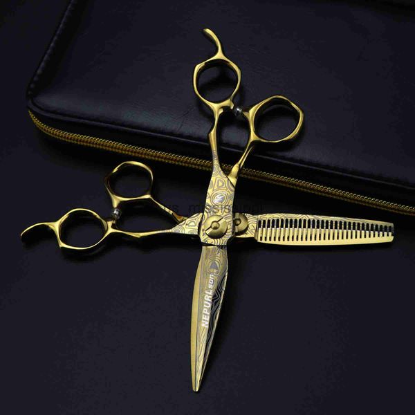 

scissors shears gold steel damascus 440c professional barber tools hairdressing salon hair cutting thinning shears set of 60 inch hair sciss