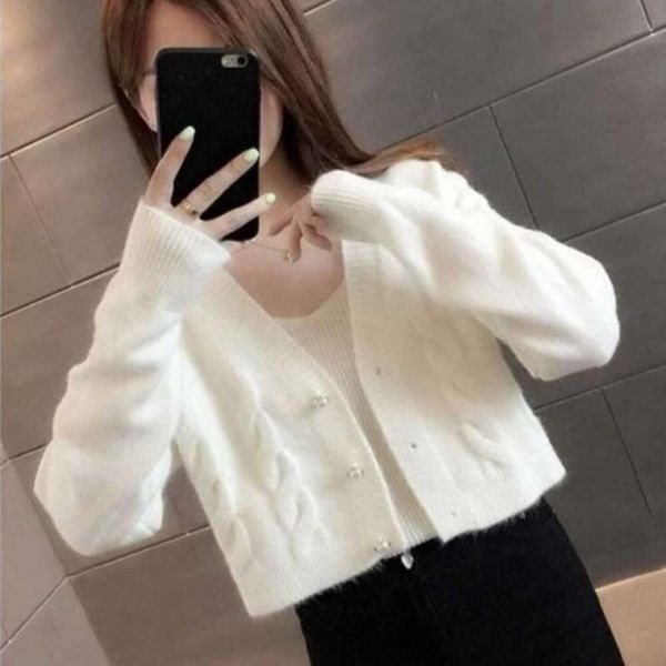

korean style small fresh short type sweater womens autumn and winter loose lazy outer match shawl, White;black