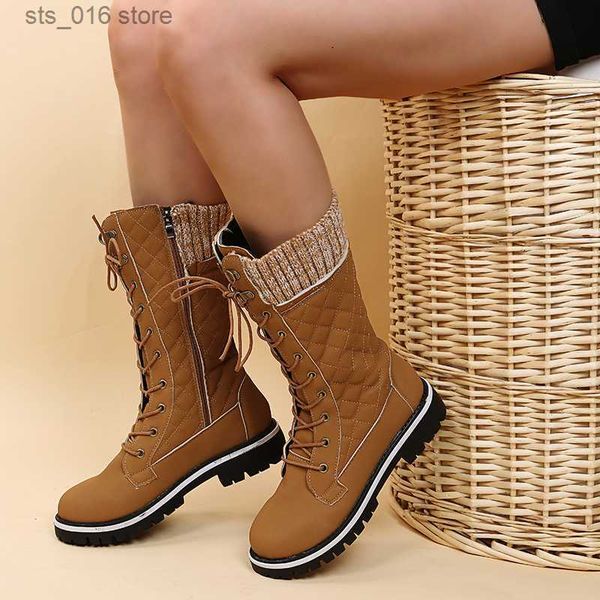 

boots women's casual plush mid-calf boots 2023 winter new designer warm snow boots ladies furry lace up platform shoes botas de mujer t, Black