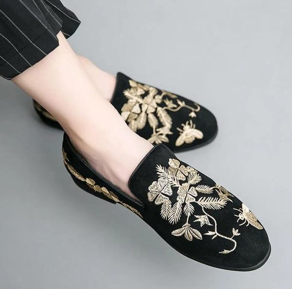 

loafers men shoes faux suede black fashion business casual wedding party classic simple exquisite embroidered size:eu39-44