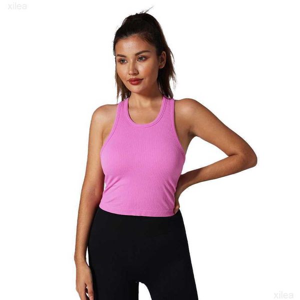 

2023 racerback yoga tank women fitness sleeveless vest double layer high elastic moisture absorption and sweat removal running gym shirts w