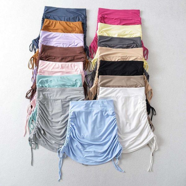 

colors high waist hip drawstring knotted skirt soft short summer fashion womens clothing wholesale, Black