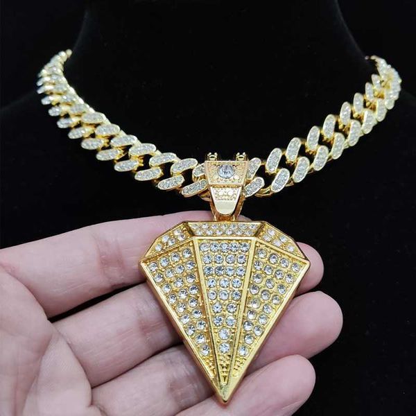 

pendant necklaces men women hip hop iced out bling necklace with 13mm cuban chain hiphop fashion charm jewelry 230613, Silver