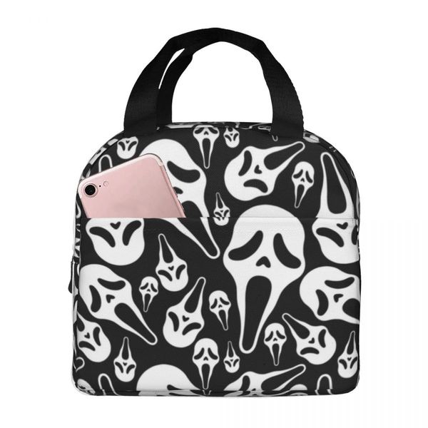 

cosmetic bags cases lunch bag for women kids ghostface insulated cooler portable picnic travel horror scary oxford tote handbags 230828