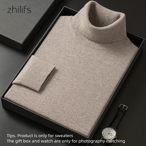 

men's sweaters turtleneck sweater autumn winter rollneck warm 100 merino pure wool knitted keep men jumper 230828, White;black