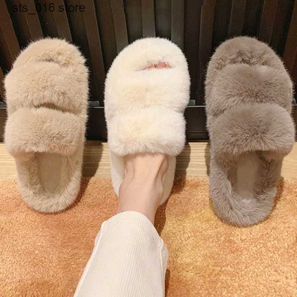 

slippers comwarm new winter fur women slippers plush fluffy home slippers women cozy soft warm furry indoor home shoes flat flip flops t2308, Black