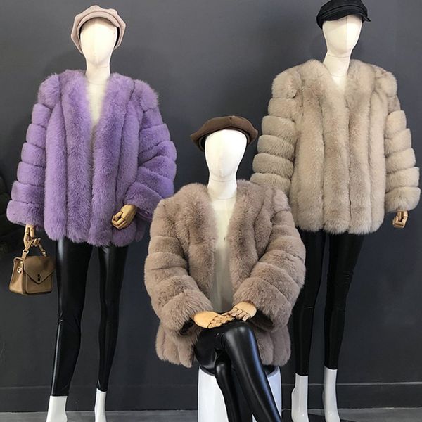 

womens fur faux autumn and winter mid length natural coat women fashionable jacket the most real female clothing 230828, Black