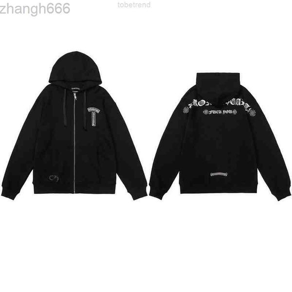 

luxury classic men's heart sweatshirts brand ch designer hoodie chromes fashion men women horseshoe sanskrit loose zipper jacket pullov, Black