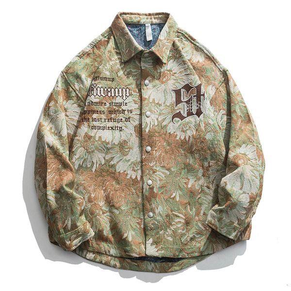 

mens jackets autumn flower embroidery jacket men oversize baggy coat fashion korean streetwear graphic outerwear clothing male plus size 23, Black;brown