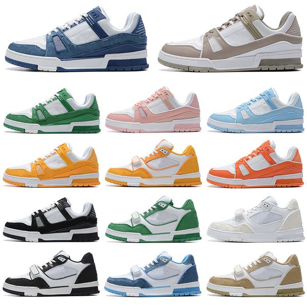 

luxury designer casual shoes embossed trainer sneaker white pink blue abloh black yellow grey denim virgil trainer mens sneakers fashion wom