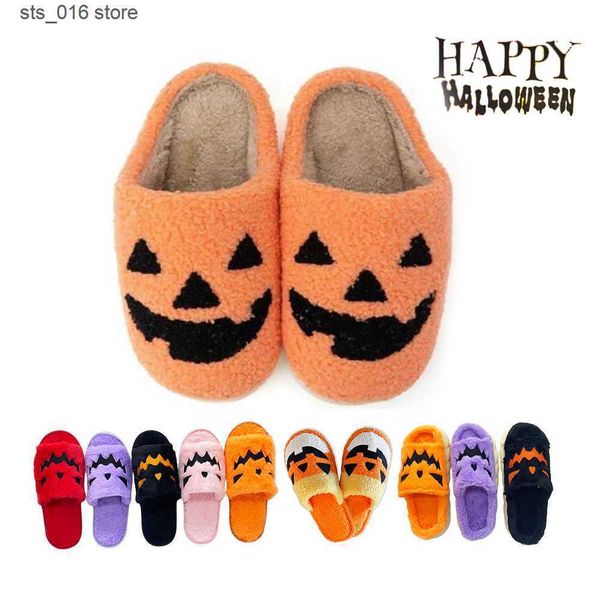 

slippers highland cow halloween pumpkin plus women men lantern house shoes flat soft fuzzy slipper for party t230828, Black