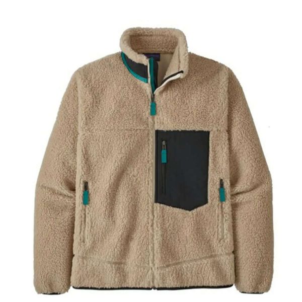 

s men fleece jacket classic retro mens thick warm down designer models lamb cashmere stand collar couple winter 11114, Black