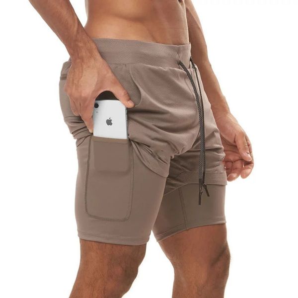 

new men's running fitness sport double-layer matching solid color five-cent shorts