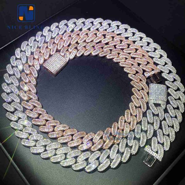 

wholesale hip hop jewelry fashion bracelet necklace 15mm baguette colorful aaaaa+ cz diamond cuban link chain, Silver