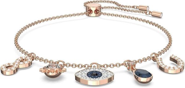 

swarovski women's symbolic evil eye charm bracelet blue white crystal rose-gold tone plated, Golden;silver