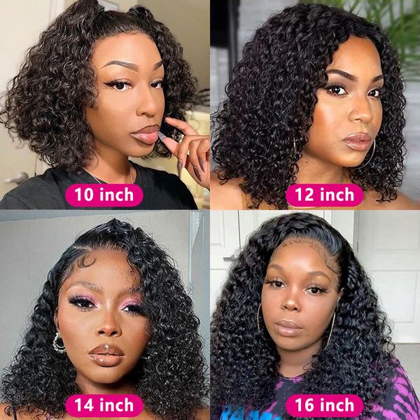 

40inch Glueless Preplucked Human Wigs Ready To Go Water Wave Bob Wig Pre Cut Curly Wigs 4x4 Closure Human Hair Wig for Women Remy, Black