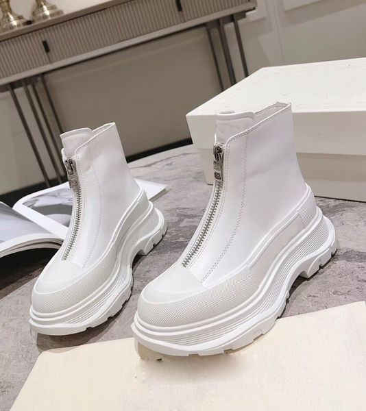 

famous men tread slick zip boot black white calf leather round toe textured rubber wrap women ankle boots comfort couple winter walking