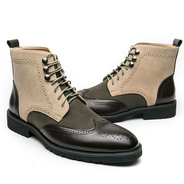 

boots block mens square toe laceup short mixed color handmade men botas de hombre 230829, Black