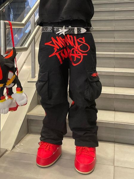 

mens jeans y2k men minus two cargo baggy casual wide oversized black denim pants harajuku hip hop gothic trouser streetwear 230829, Blue