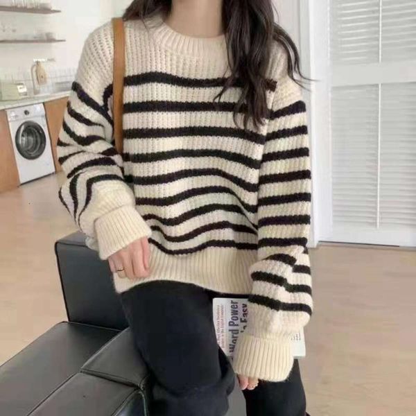 

item title black and white striped sweater for women design sense niche autumn winter thickened lazy retro pullover, White;black