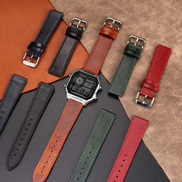 

leather strap suitable for casio watch ae1200 / 1300 a158 / 159 / 168 leather watchband, Black;brown