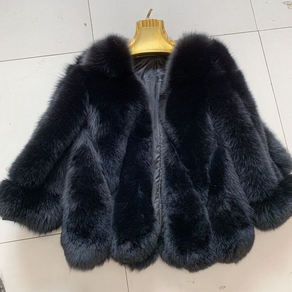 

womens fur faux coat water drop style 100% true jacket winter black natural fluffy 70cm long 230828