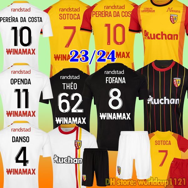 

maillot rc lens 23 24 soccer jerseys home yellow saint-barbe special kakuta openda ganago sotoca fofana football shirt 2023 kids notre sang, Black;yellow