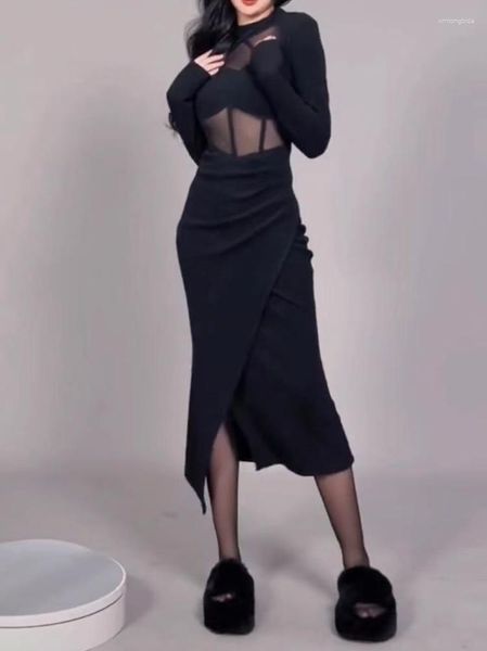 

casual dresses black mesh mini dress women bodycon wrap slim short party night club outfits 2023 chic bassic, Black;gray
