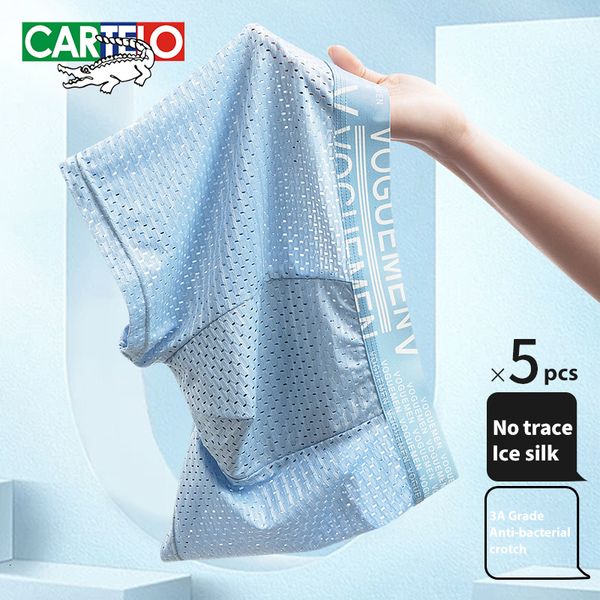 

underpants cartelo ice silk men boxer 3a graphene antibacterial underwear solid underpant light fast dry breathable cool 5pcs male panties 2, Black;white