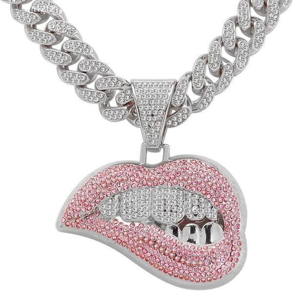 

hdyv5aa diamond cuban link chain for women with pendant iced out cuban choker mouth necklace hip hop silver jewelry