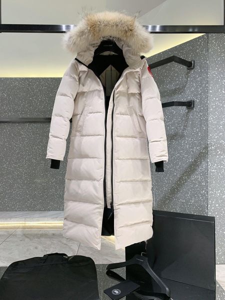 

designers women's down hoodies winter parkas coats white duck windbreak women mid-length jacket collar winter puffer real wolf fur down, Black