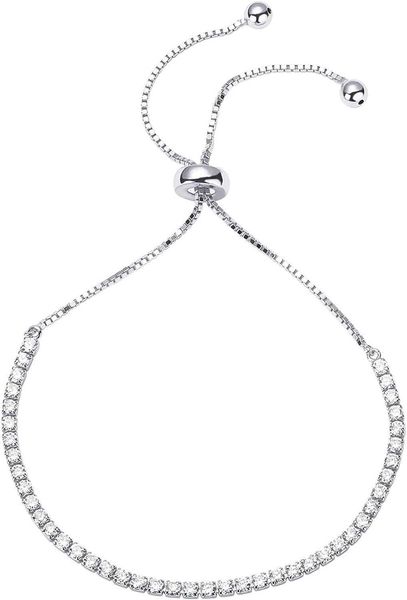 

pavoi 14k gold plated cubic zirconia classic tennis bracelet for women | adjustable slider, Silver