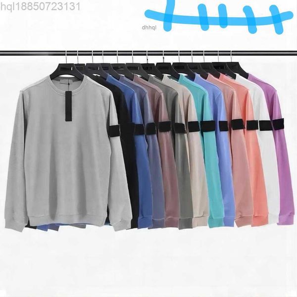 

designers stones island classic badge sleeve long sleeve bottom shirt men and women couples loose simple cotton versatile ya, Black